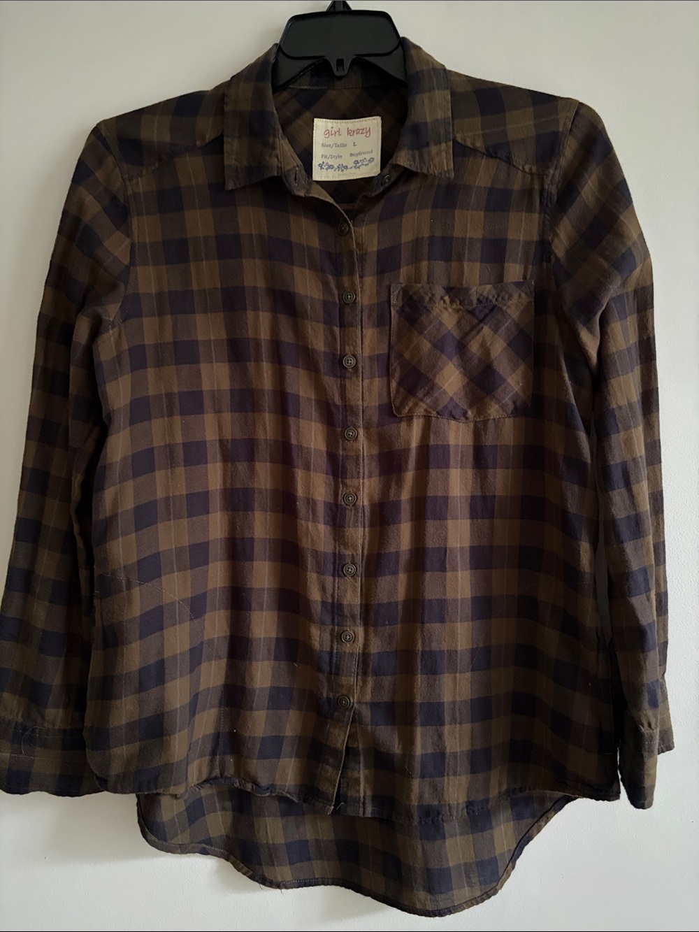 girl krazy Brown and Navy Plaid Button-Down Shirt